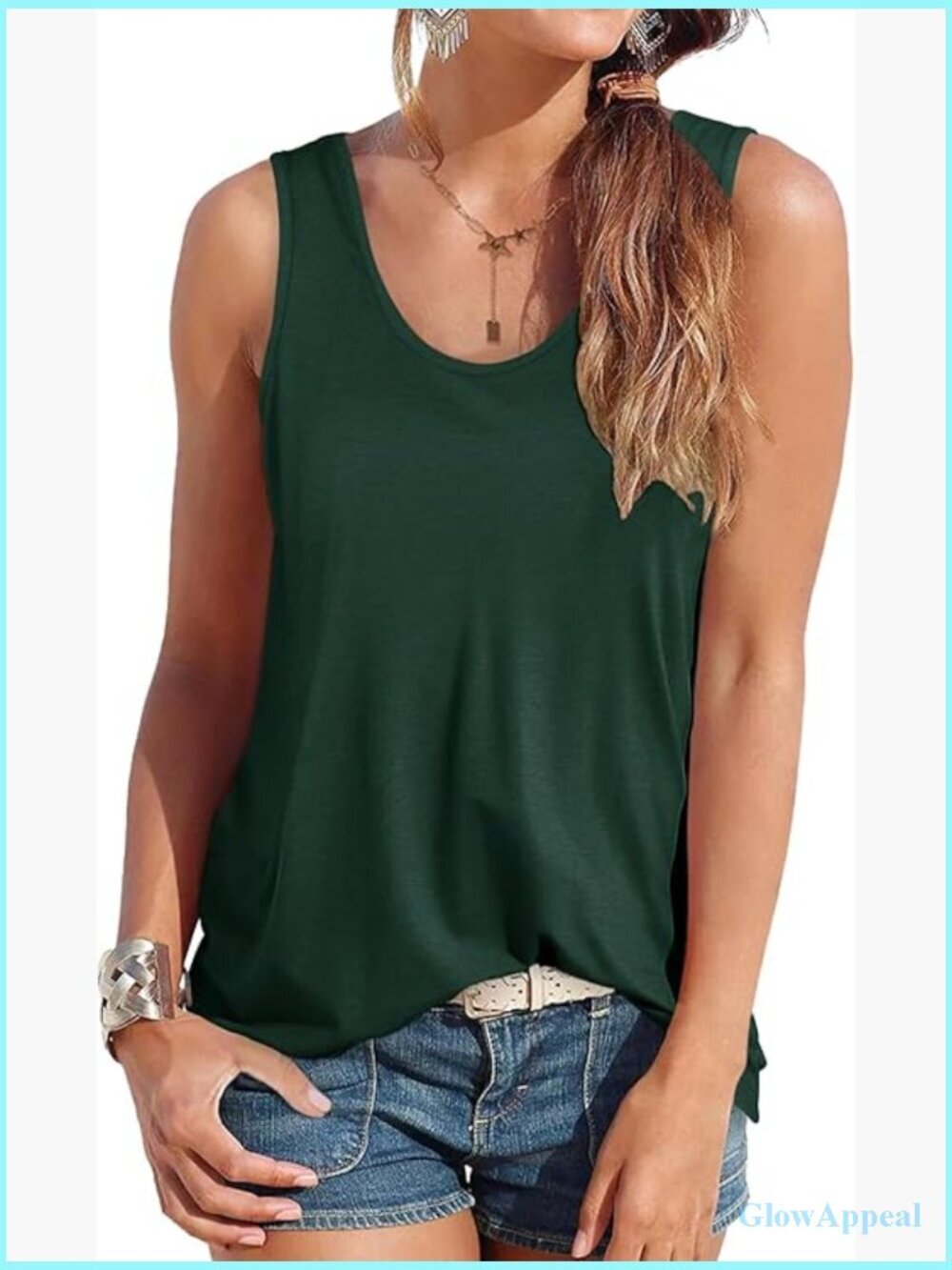 Scoop Neck Flowy Tank Top, Loose Fit Sleeveless Summer Top